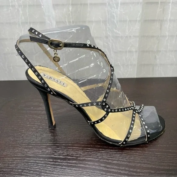 Versace Black rhinestone embellished heels 38/7 - Picture 11 of 12